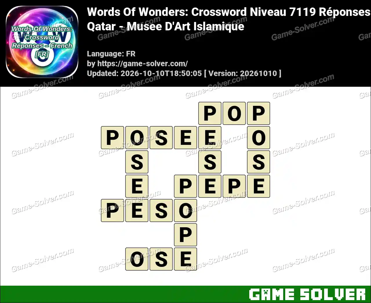 Words Of Wonders: Crossword Niveau 7119 Réponses – Qatar – Musee D’Art Islamique